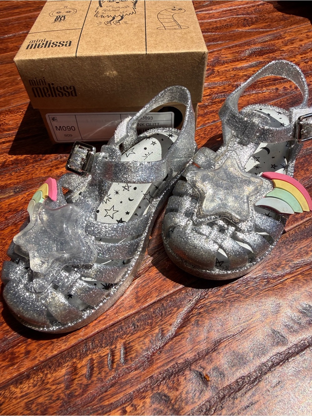 Mini Melissa Silver Glitter Star & Rainbow Jelly Sandals
